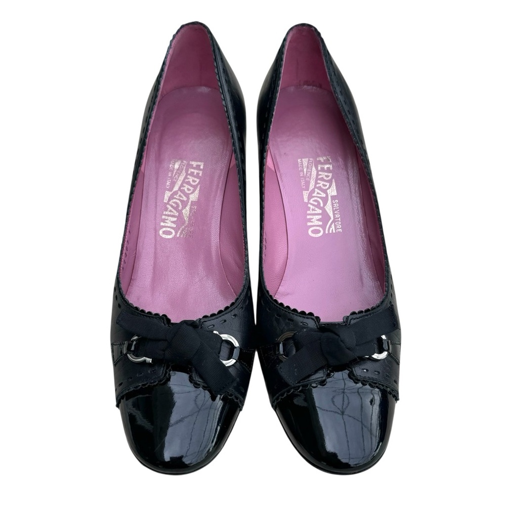 Salvatore Ferragamo Patent Gancini Heels Bow Detail Black - Picture 3 of 14